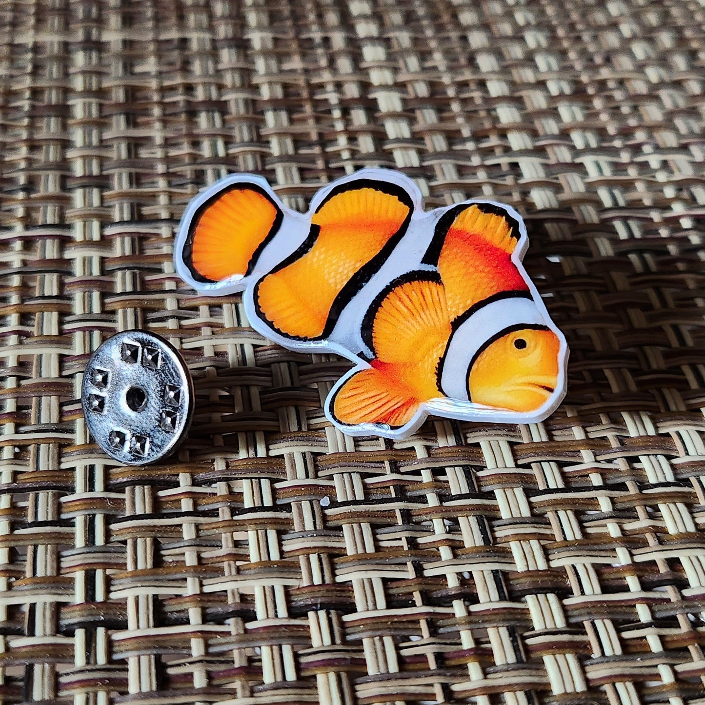 Clownfish - Resin Coated Polystyrene Pin - 100% Handmade Fish Pin, Saltwater Reef Fish Pin