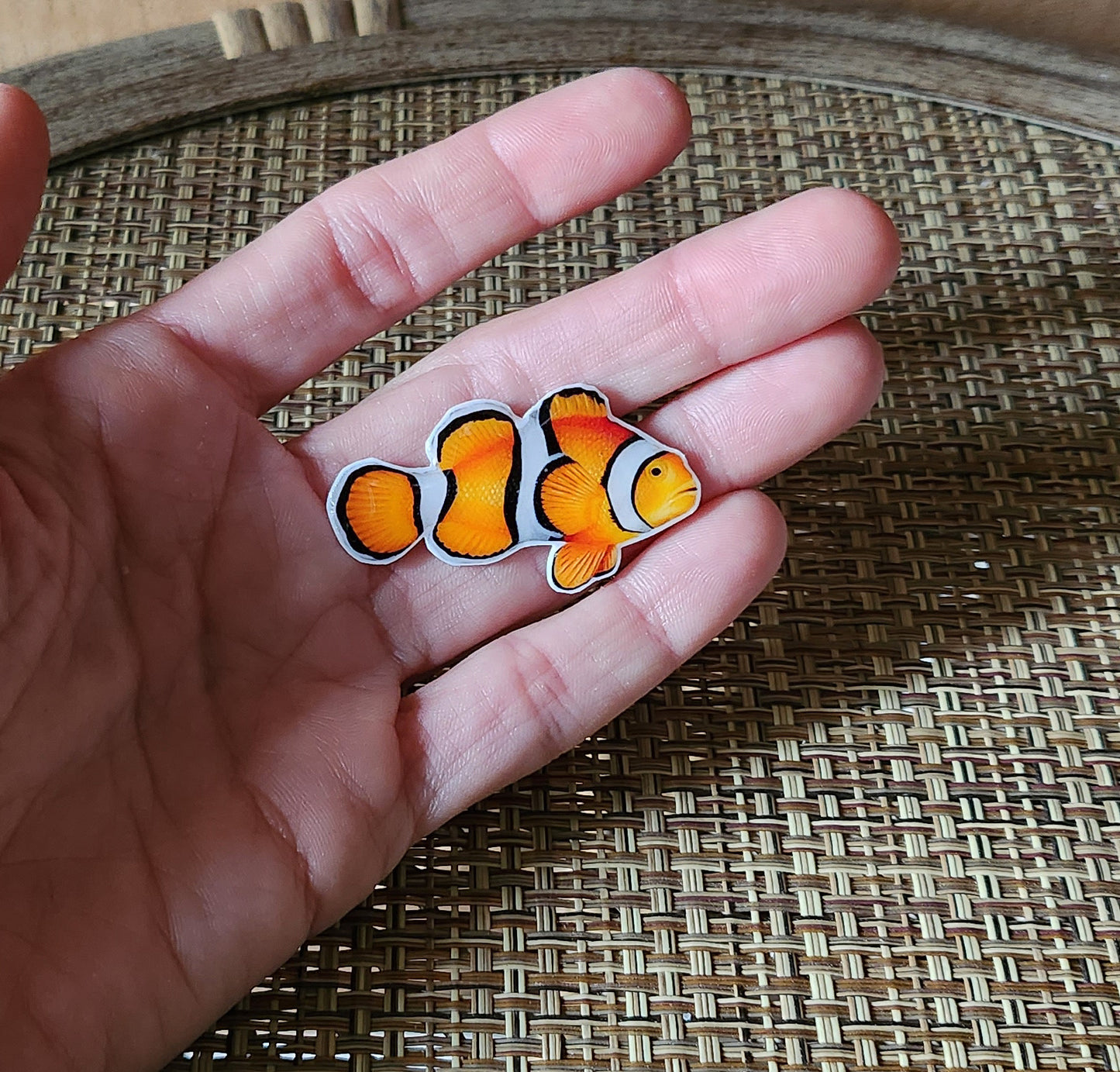 Clownfish - Resin Coated Polystyrene Pin - 100% Handmade Fish Pin, Saltwater Reef Fish Pin