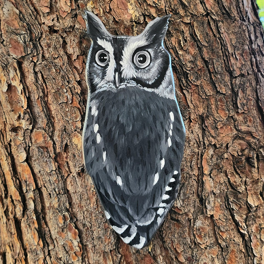 Screech Owl - Wooden Wall Art, Handmade, Painted Owl on Wood, Owl Wall Decor