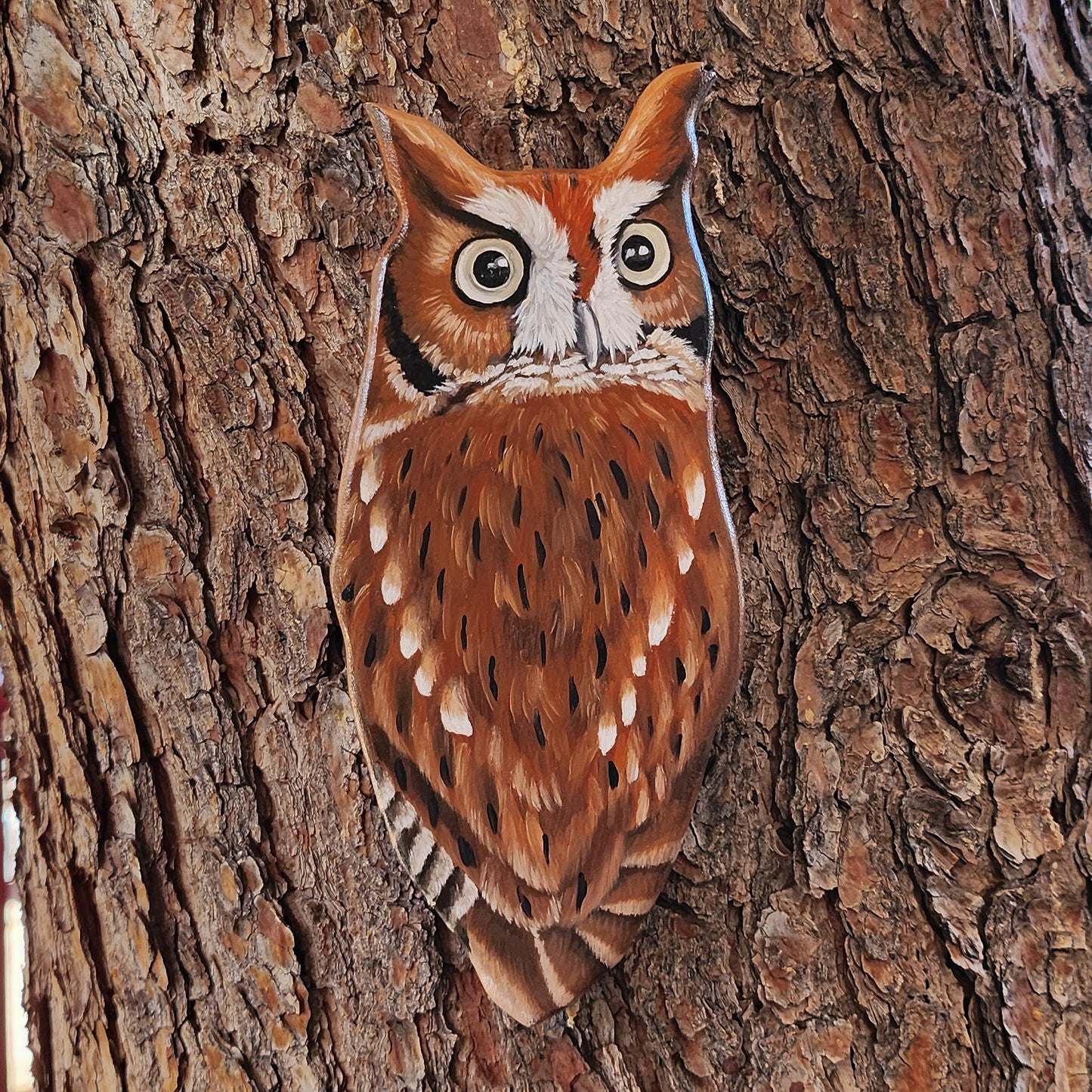 Screech Owl - Wooden Wall Art, Handmade, Painted Owl on Wood, Owl Wall Decor, Red Screech Owl