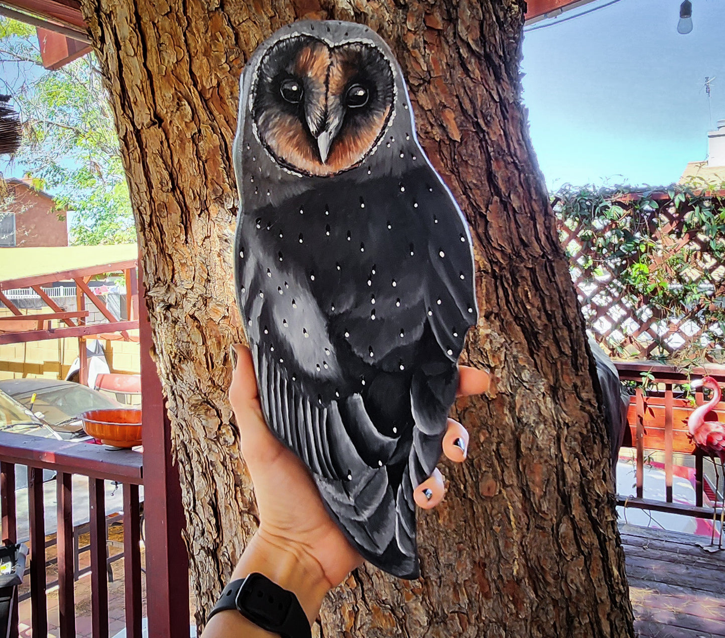 Black Barn Owl - Wooden Wall Art, Handmade, Painted Owl on Wood, Owl Wall Decor, Melanistic Barn Owl