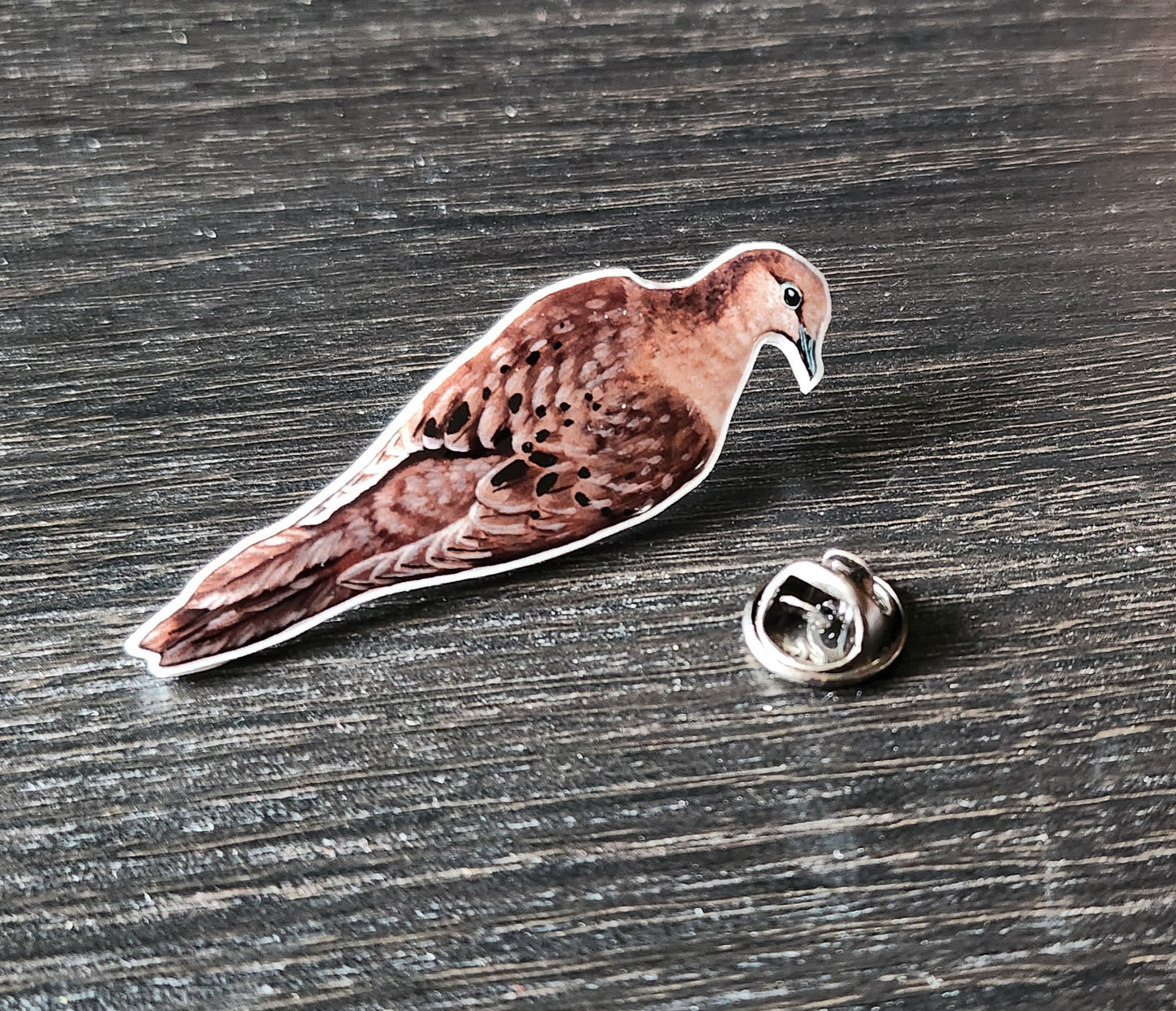 Mourning Dove - Resin Coated Polystyrene Pin - 100% Handmade Bird Pin