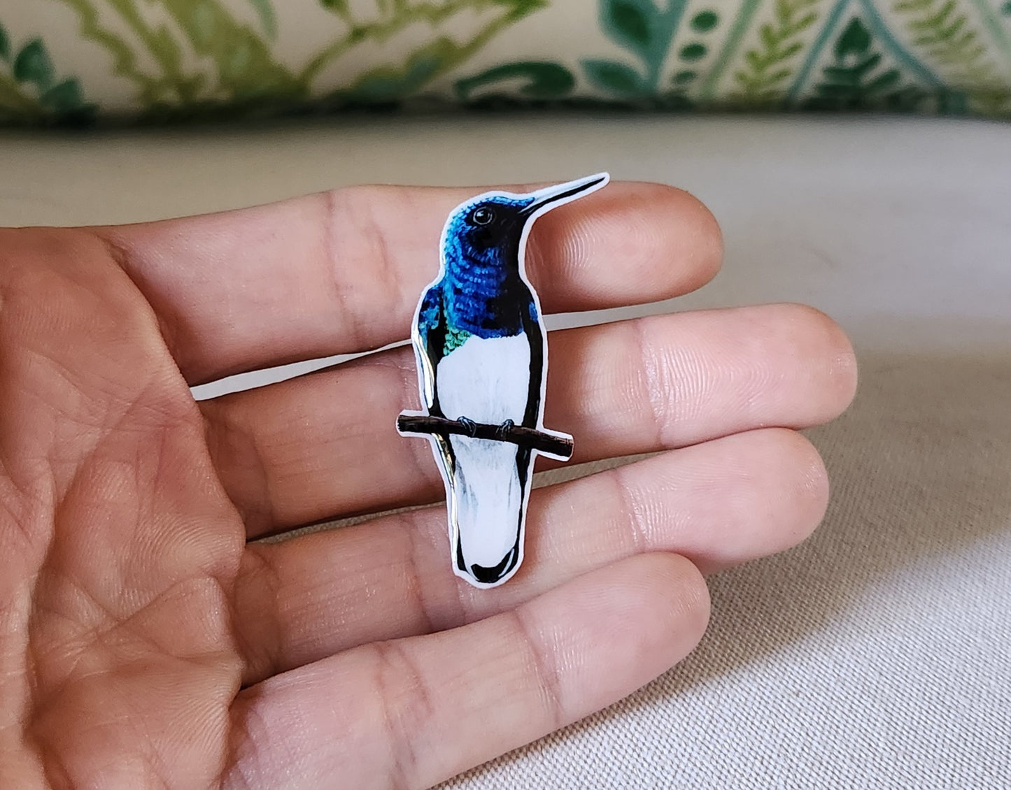 White Necked Jacobin - Resin Coated Polystyrene Pin - 100% Handmade Bird Pin, Hummingbird Pin