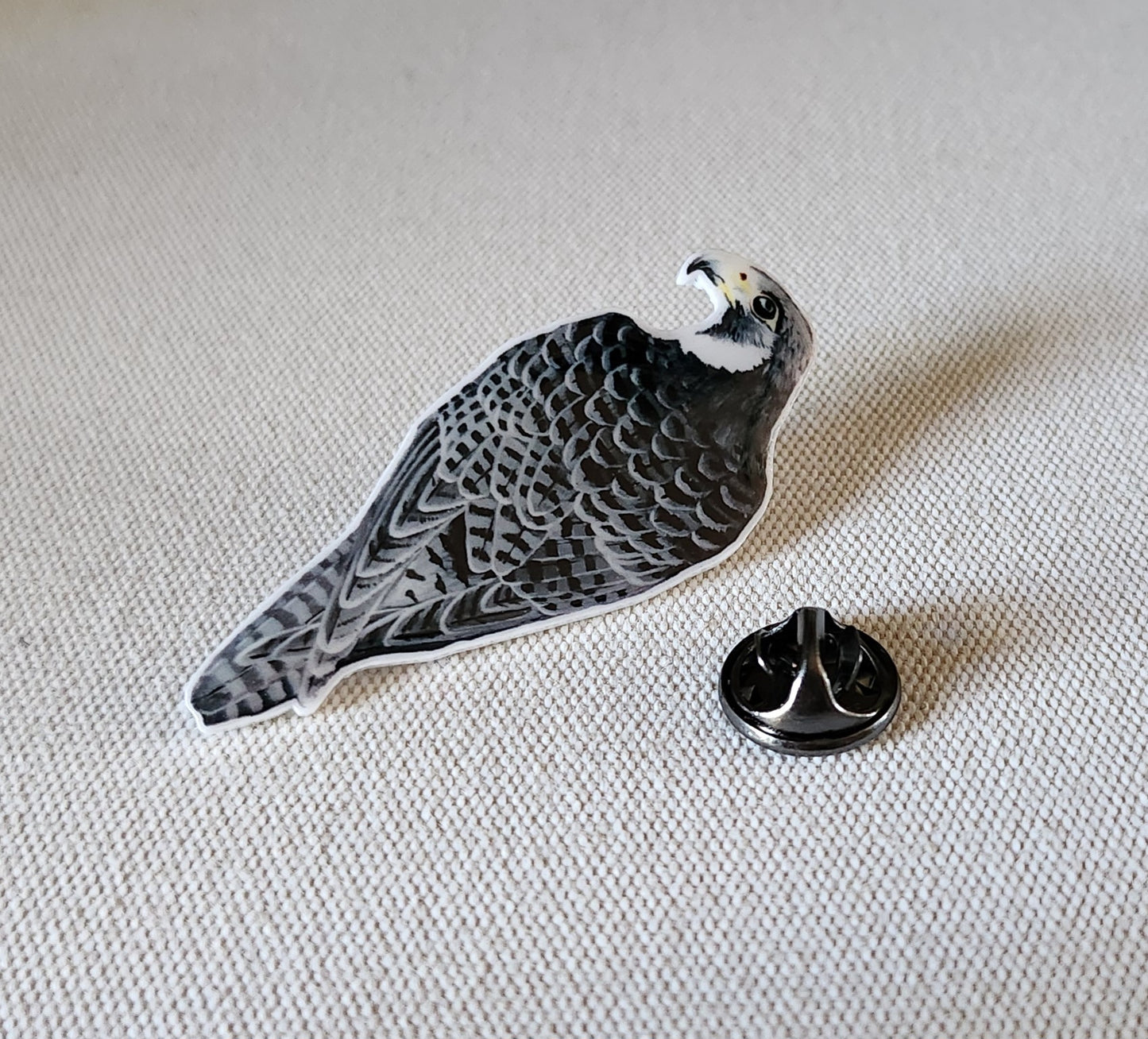 Peregrine Falcon - Resin Coated Polystyrene Pin - 100% Handmade Bird Portrait Pin