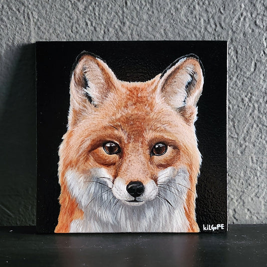 Red Fox - Original Acrylic Painting - By Kilgore, Original 7" x 7" Acrylic Painting on Wood