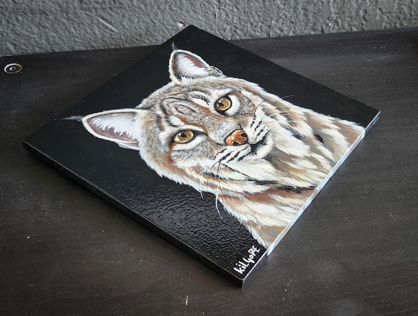 Bobcat - Original Acrylic Painting - By Kilgore, Original 7" x 7" Acrylic Painting on Wood, Lynx