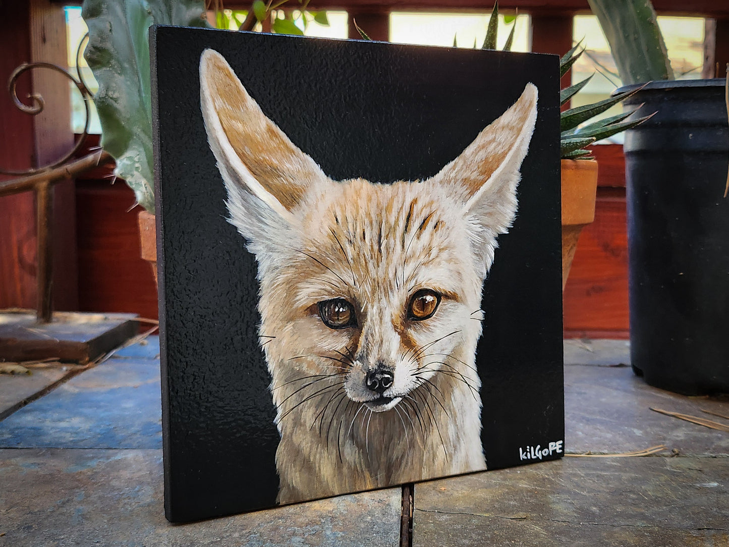 Fennec Fox - Original Acrylic Painting - By Kilgore, Original 7" x 7" Acrylic Painting on Wood