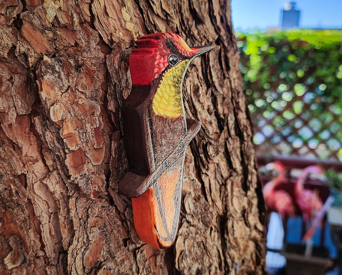 Ruby Topaz Hummingbird - Wooden Wall Art, Handmade, Painted Bird on Wood, Life-size Hummingbird Figurine
