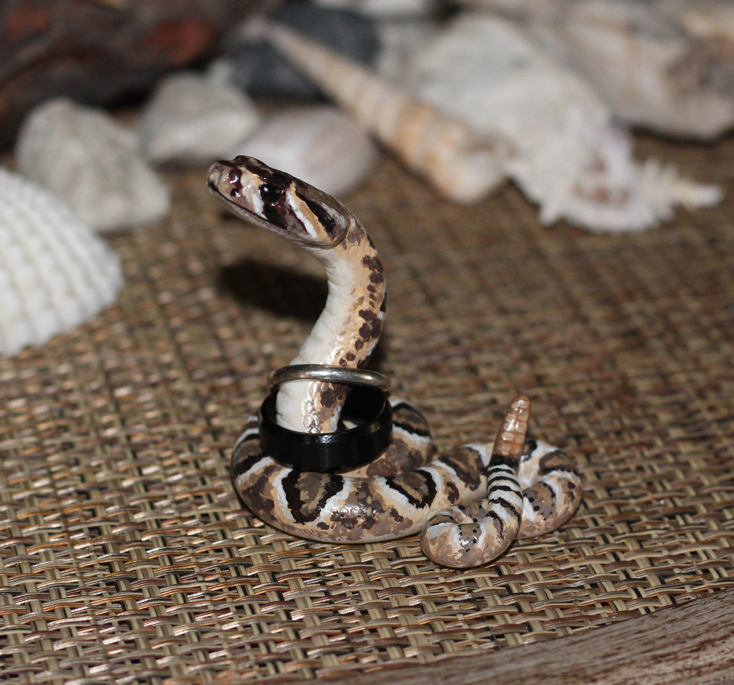 Diamondback Rattlesnake - Ring Holder - Handmade Polymer Clay Figurine