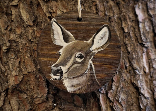 Deer - Wood Ornament, Hand Painted Deer on Wood, Deer Wall Art, Woodland Decor, Christmas Ornament