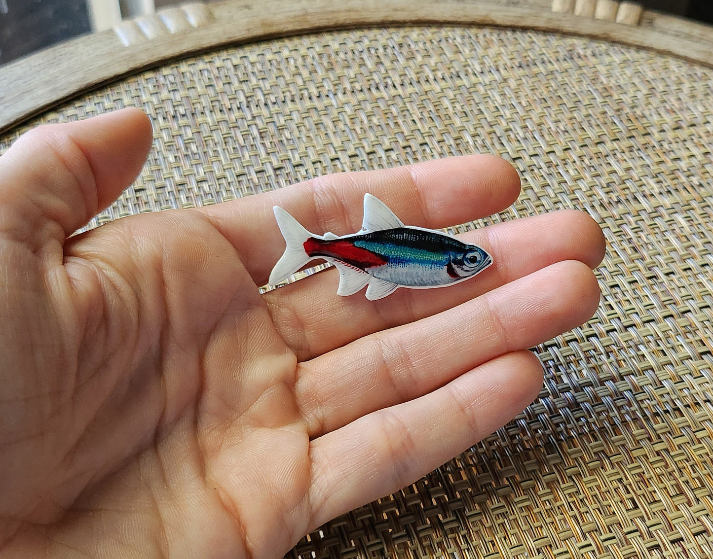 Neon Tetra - Resin Coated Polystyrene Pin - 100% Handmade Fish Pin