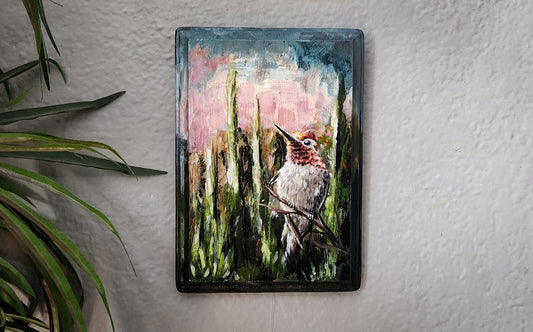 Hummingbird in the Desert Acrylic Painting on Wood