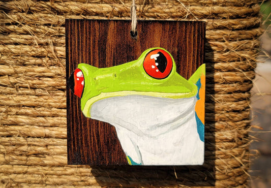 Red Eyed Tree Frog - Wood Ornament, Hand Painted Frog on Wood,
