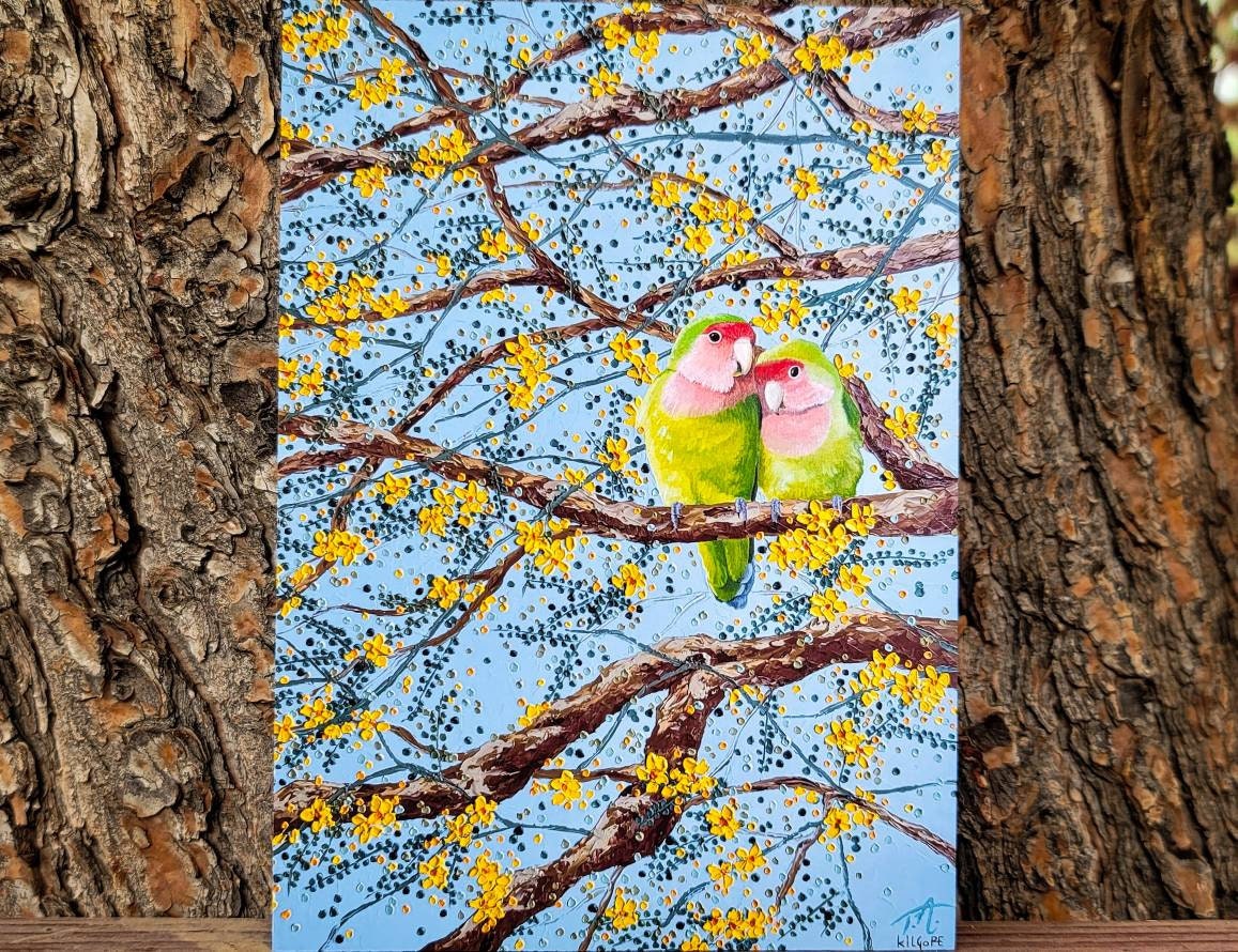 Perch Party - 5 x 7 Fine Art Print - By Tessa Nicole & Kilgore | Lovebirds in a Palo Verde Tree