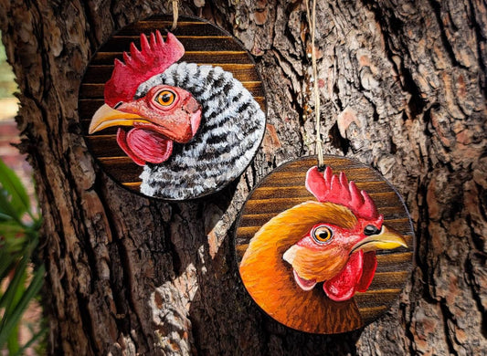 Chicken - Wood Ornament, Hand Painted Bird on Wood, Chicken Wall Art, Hen Painting
