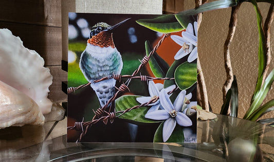 Ruby Throated Hummingbird - Fine Art Print - By Kilgore, Hummingbird and Flowers