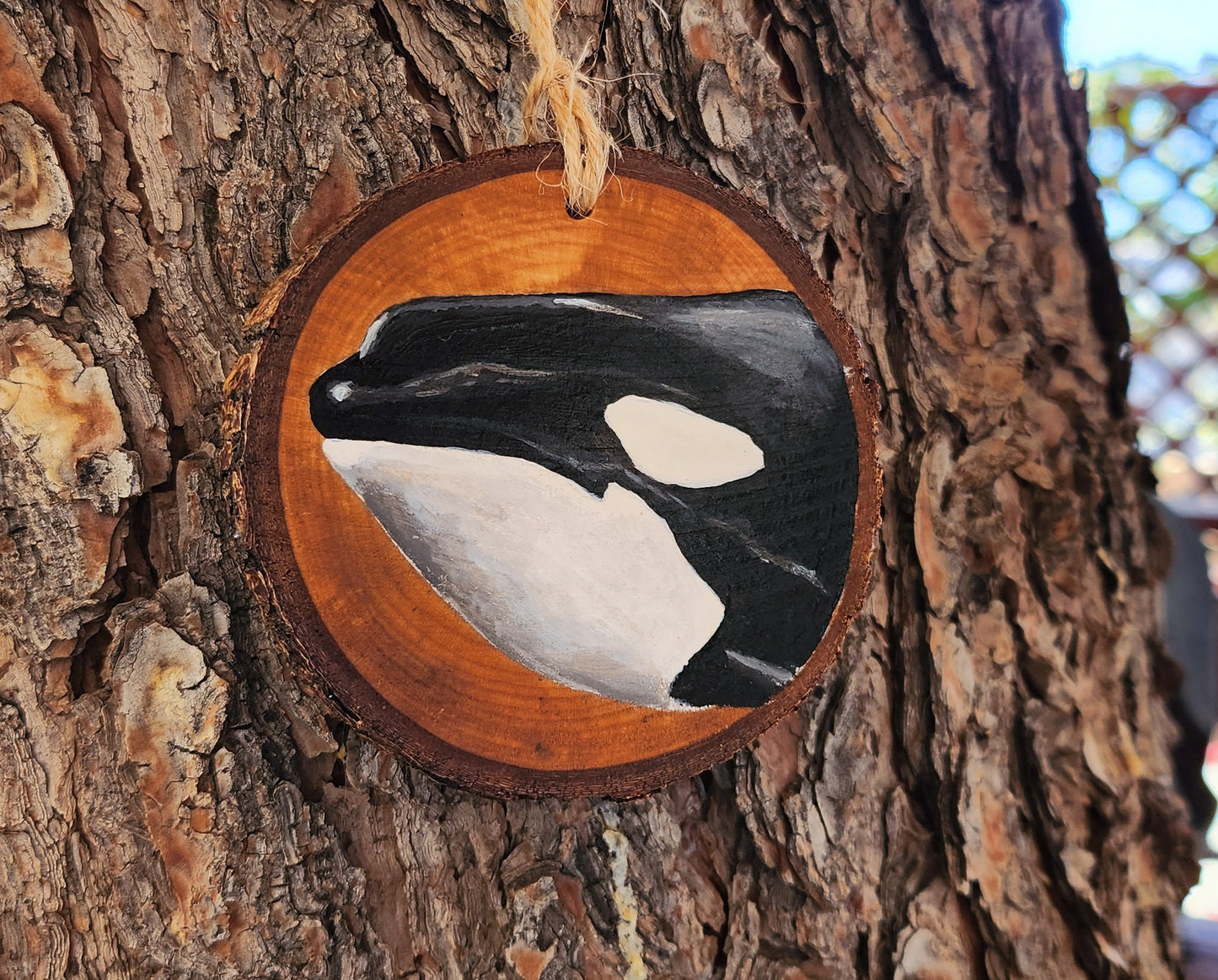 Orca - Wooden Ornament, Hand Painted on Wood, Dolphin, Porpoise, Whale