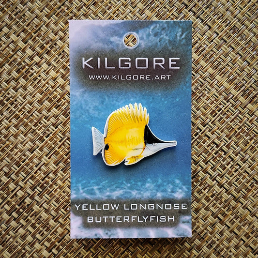 Yellow Longnose Butterflyfish - Resin Coated Polystyrene Pin - 100% Handmade Fish Pin, Forceps Butterflyfish