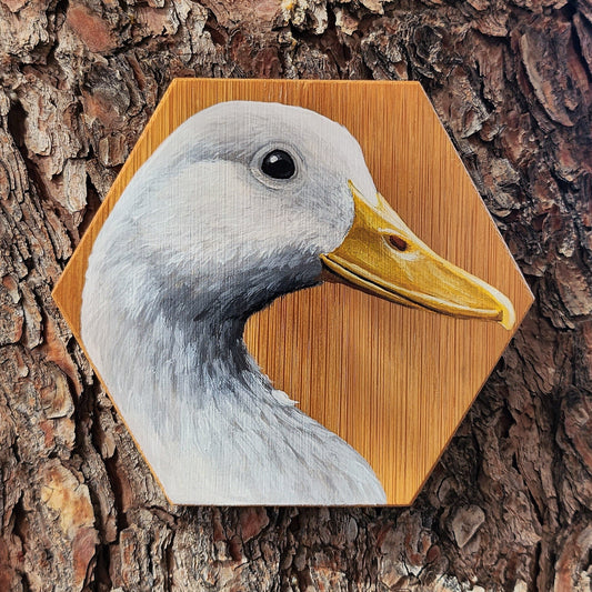 Pekin Duck Acrylic Painting on Bamboo, Waterfowl Wall Art, Decor, Backyard Birds