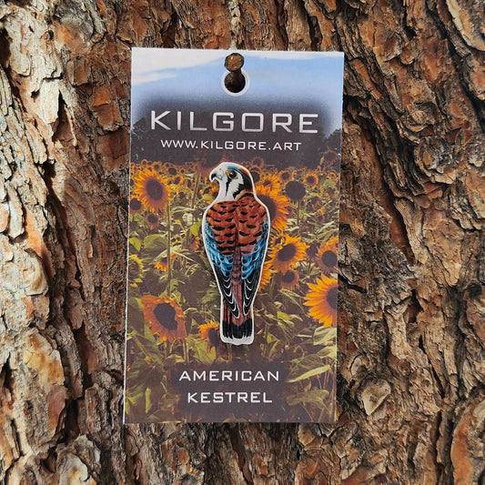 American Kestrel - Resin Coated Polystyrene Pin - 100% Handmade Bird Portrait Pin