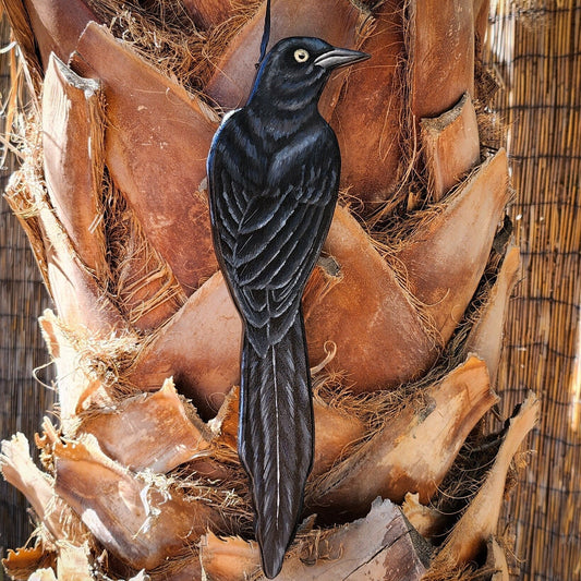 Great Tailed Grackle - Wooden Wall Art, Handmade, Painted Bird on Wood Wall Decor