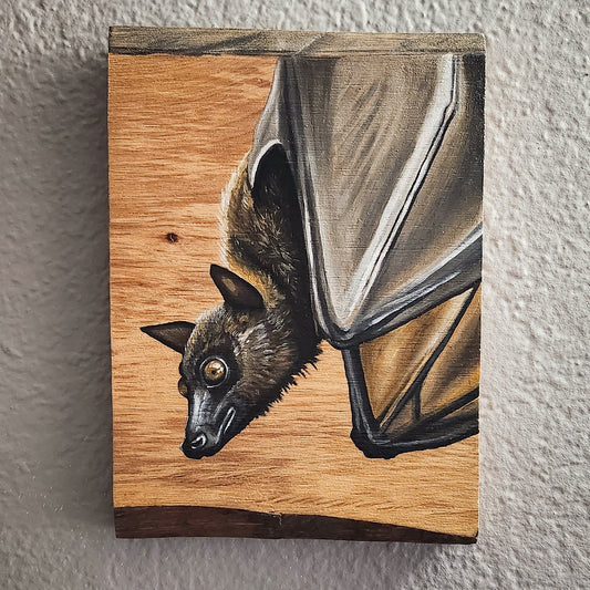 Flying Fox Oil Painting on Reclaimed Wood, Bat wall art, Fruit Bat, Pteropus, Megabat painting